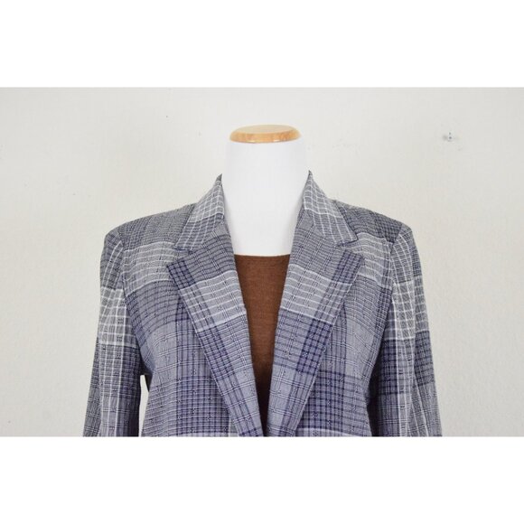 Vintge 90s Blue Plaid Oversized Blazer‎ | size S - Picture 5 of 10